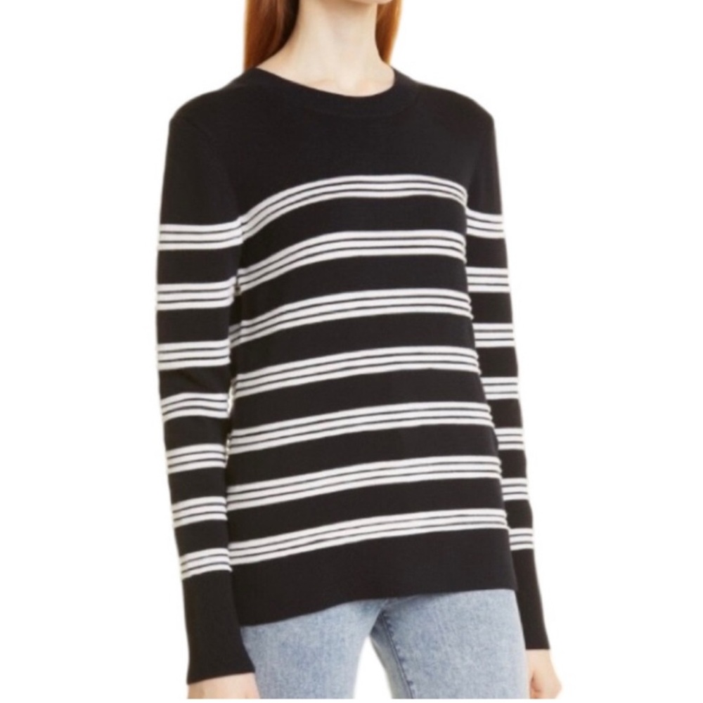 NWT - Veronica Beard Zareen Merino - Black and White Striped Sweater